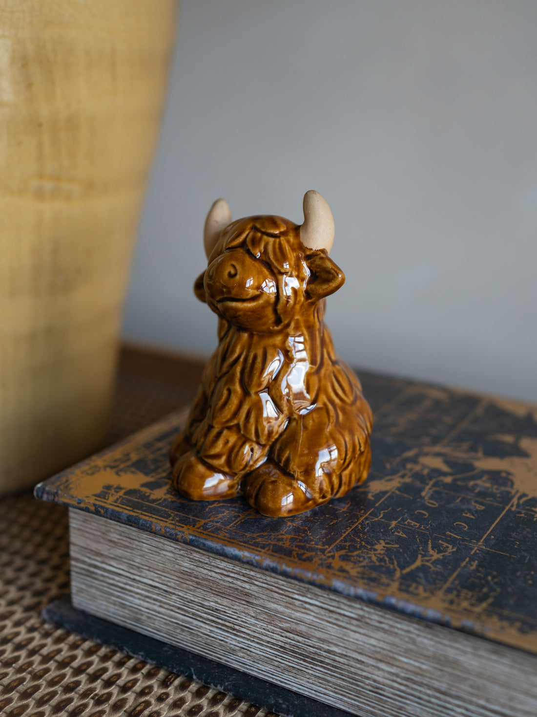 Brown Ceramic Highland Cow Ornament