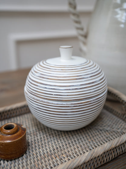 Whitewashed Ribbed Lidded Jar