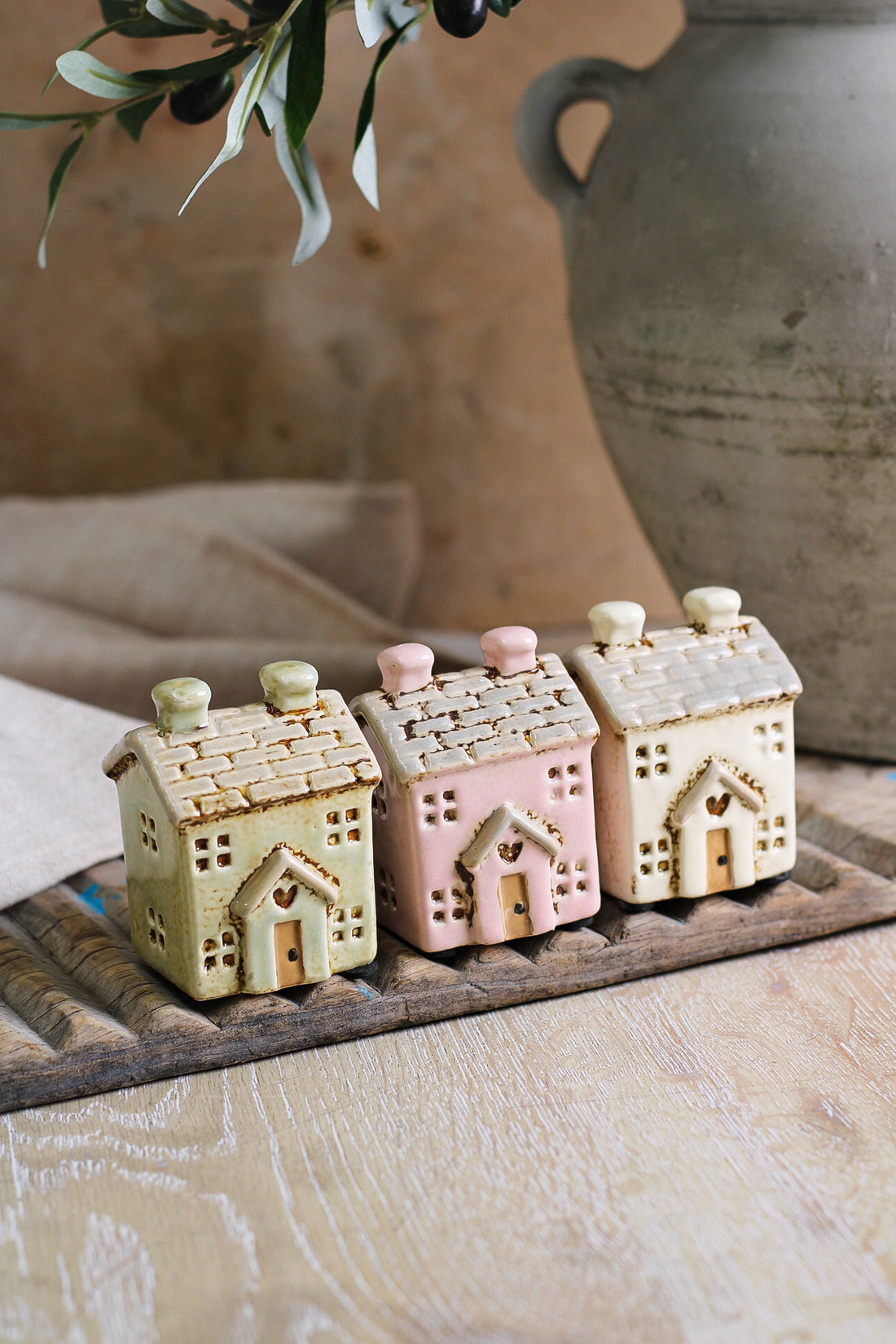 Mini Ceramic Spring Cottages | Set of 3
