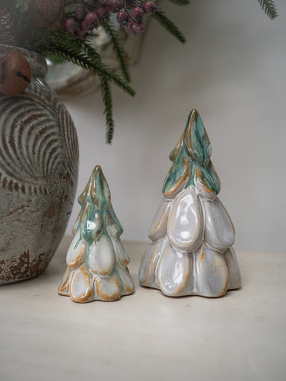 Set of Green &amp; White Ceramic Christmas Trees
