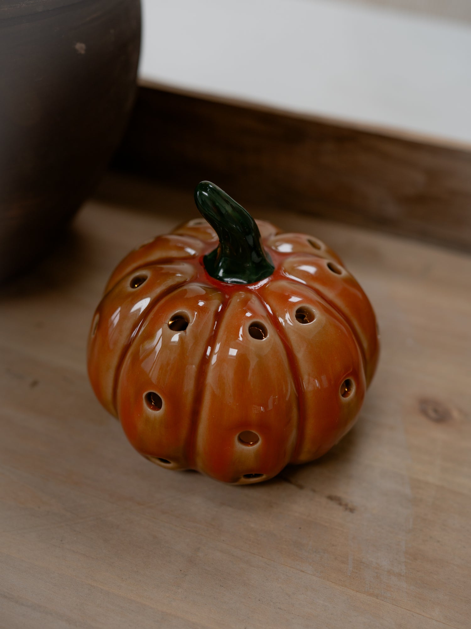 Stoneware LED Polka Dot Pumpkin Ornament