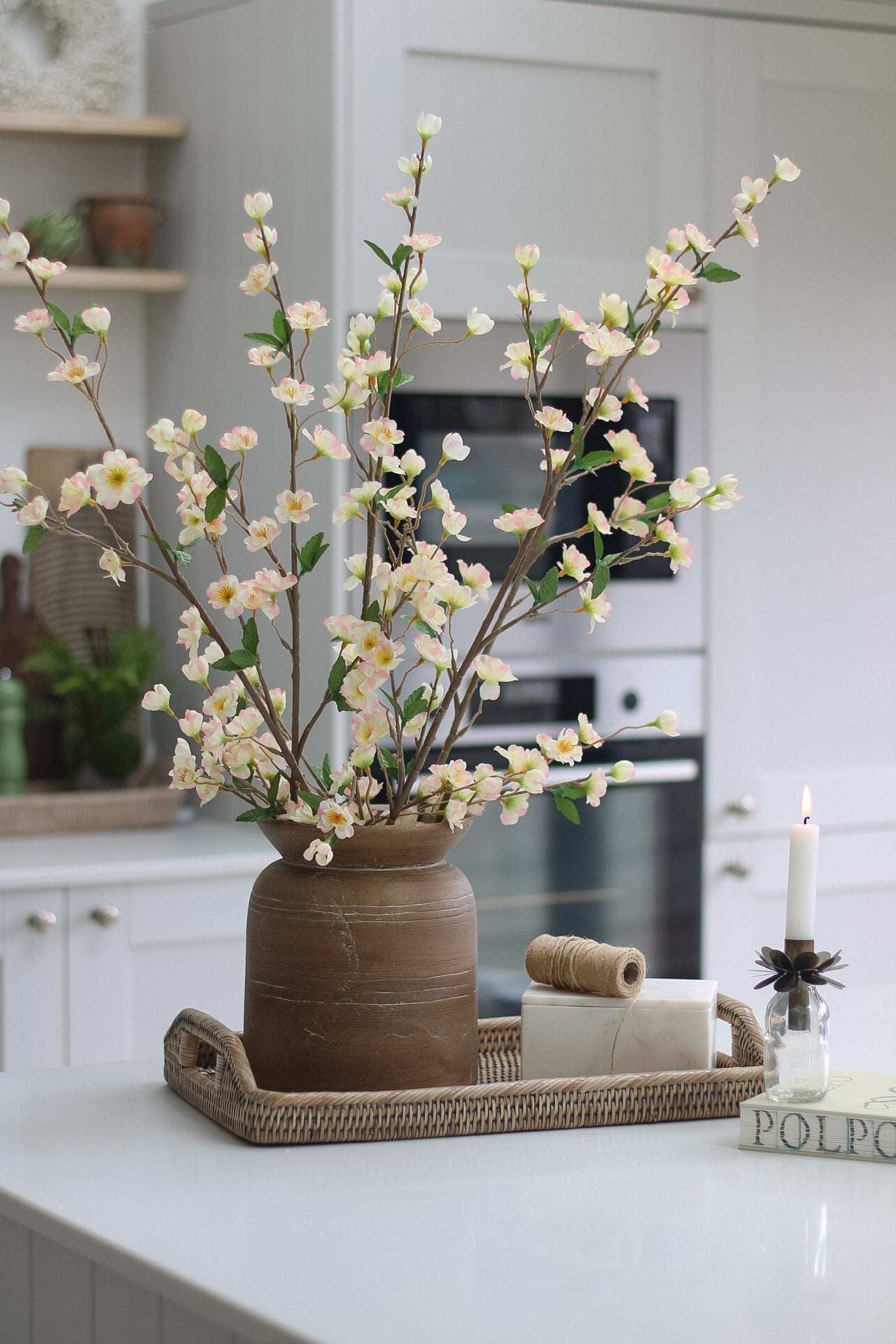 Faux Pale Pink Apple Blossom Stem