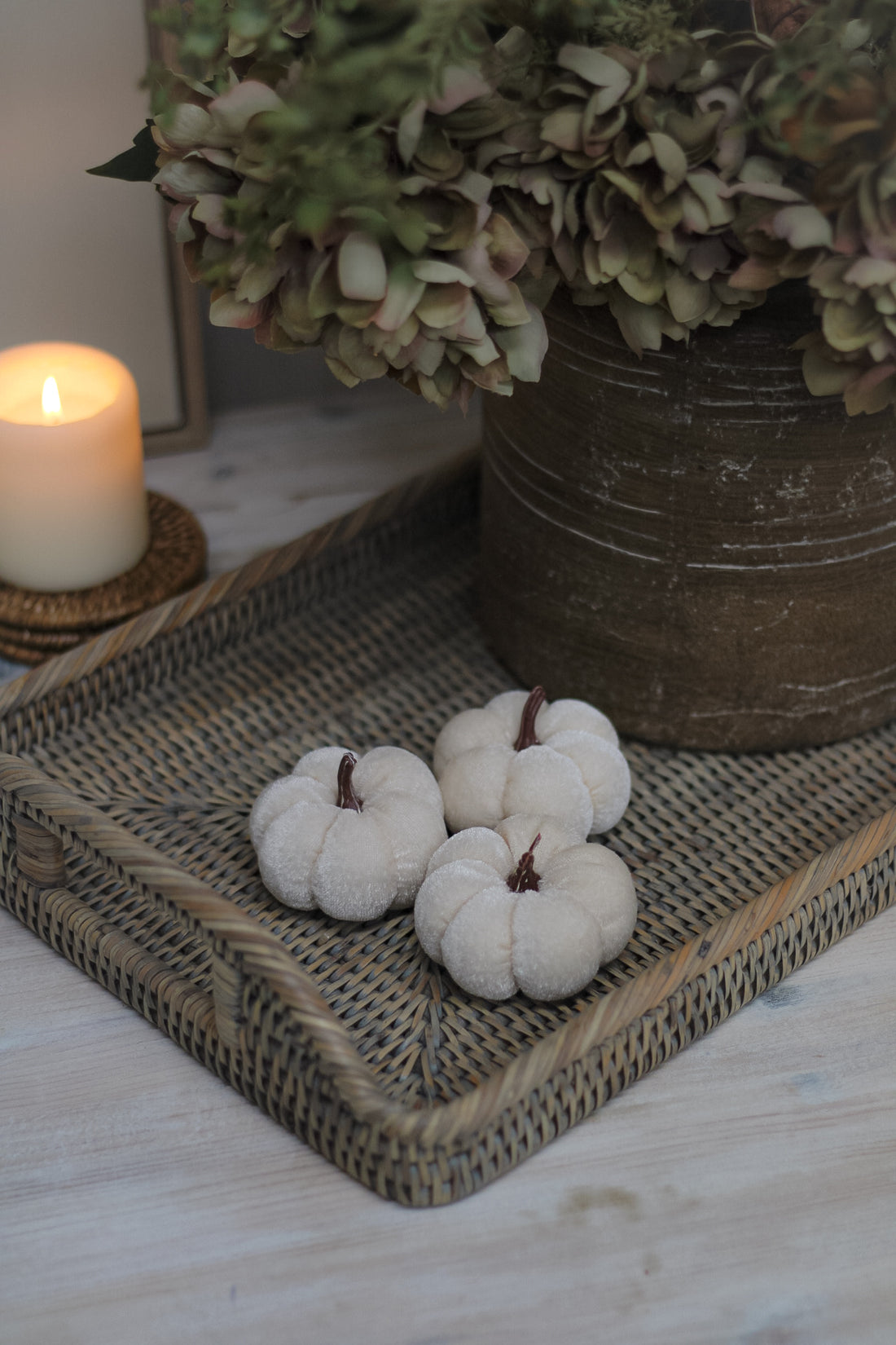 White Velvet Pumpkins | Set of 3
