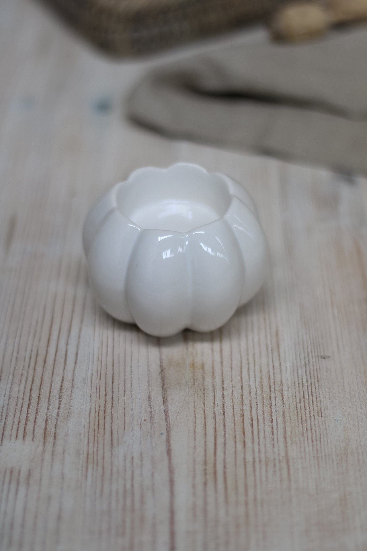 White Ceramic Pumpkin Tea Light Holder