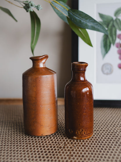 Vintage Tall Brown Ink Pourer Bottles - Set of 2