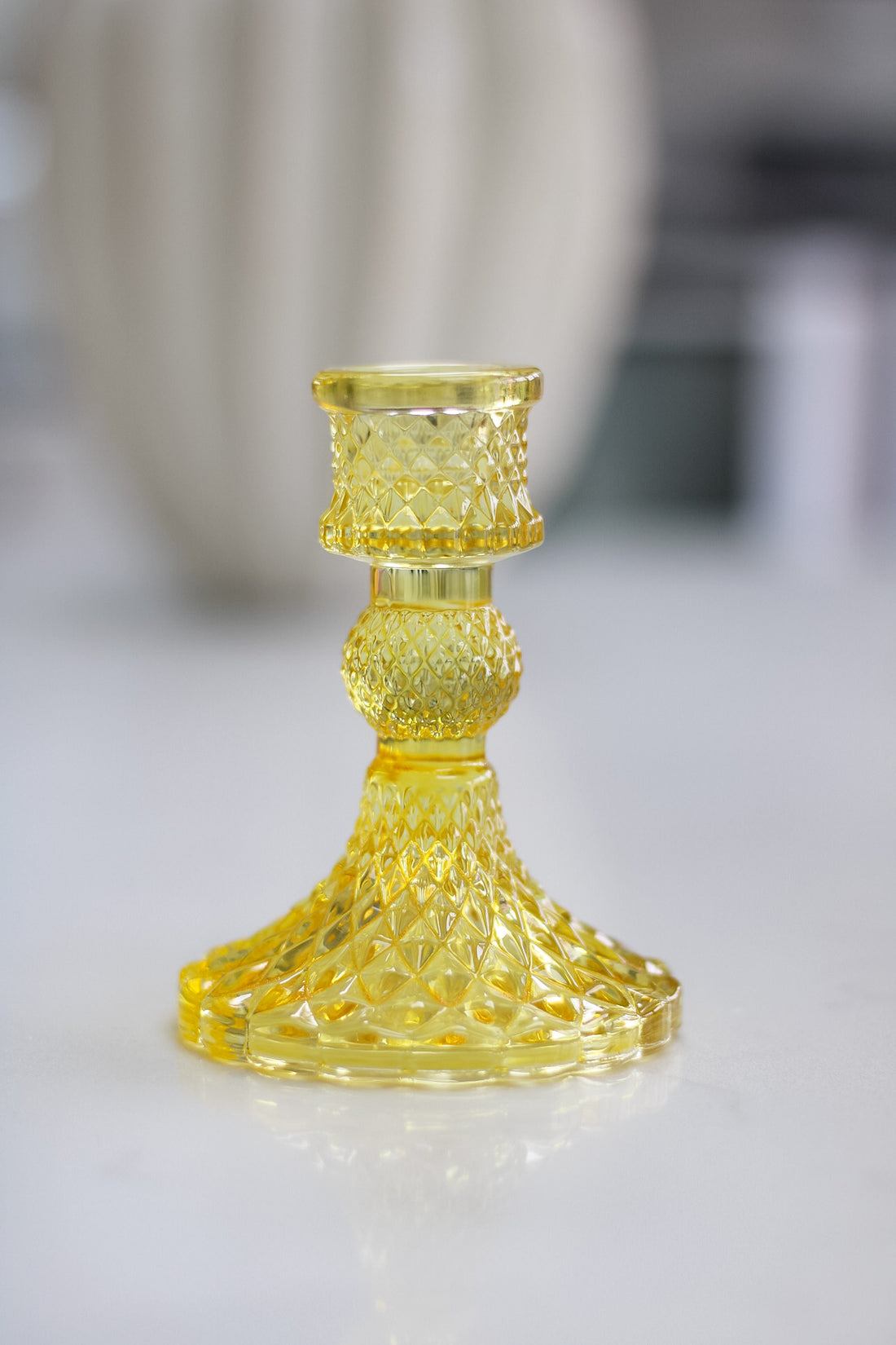 Lemon Short Textured Glass Candle Holder