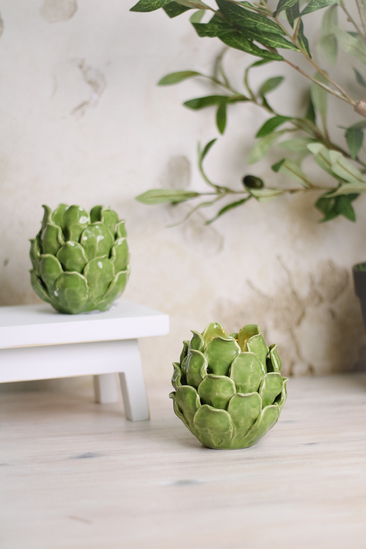 Green Ceramic Artichoke Tea Light Holder