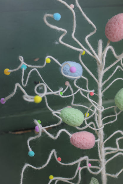 close up of Felt Curly Wire Easter Egg Tree