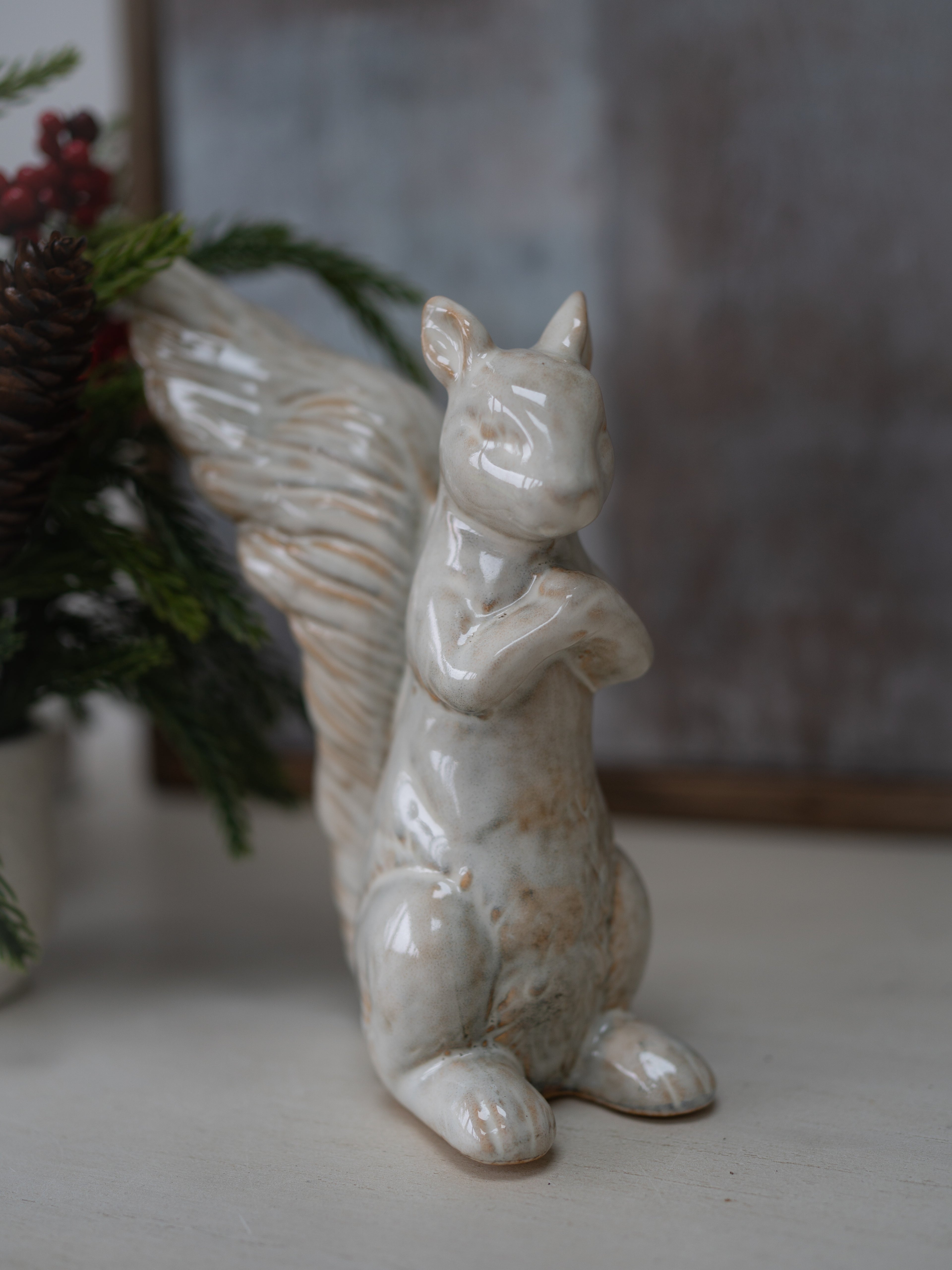 Rustic Foraging Ceramic Squirrel