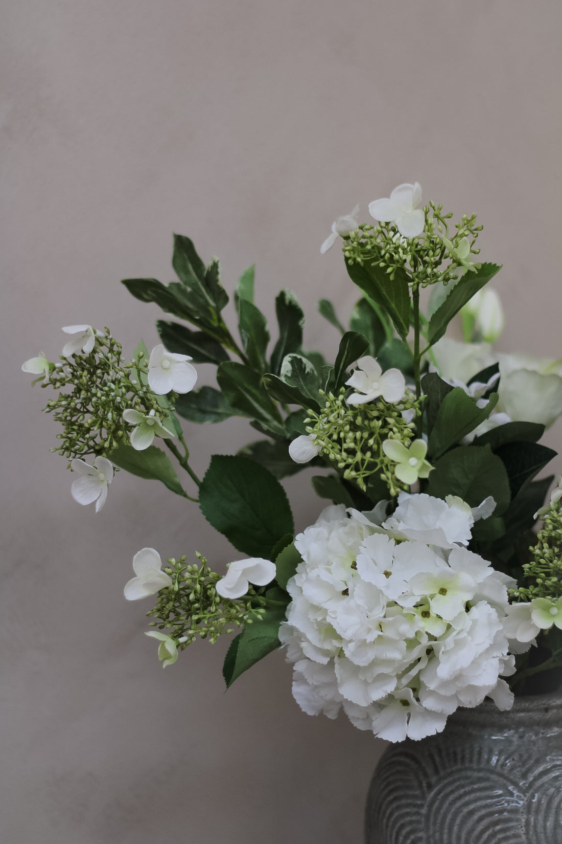 Faux White Woven Garden Floral Arrangement