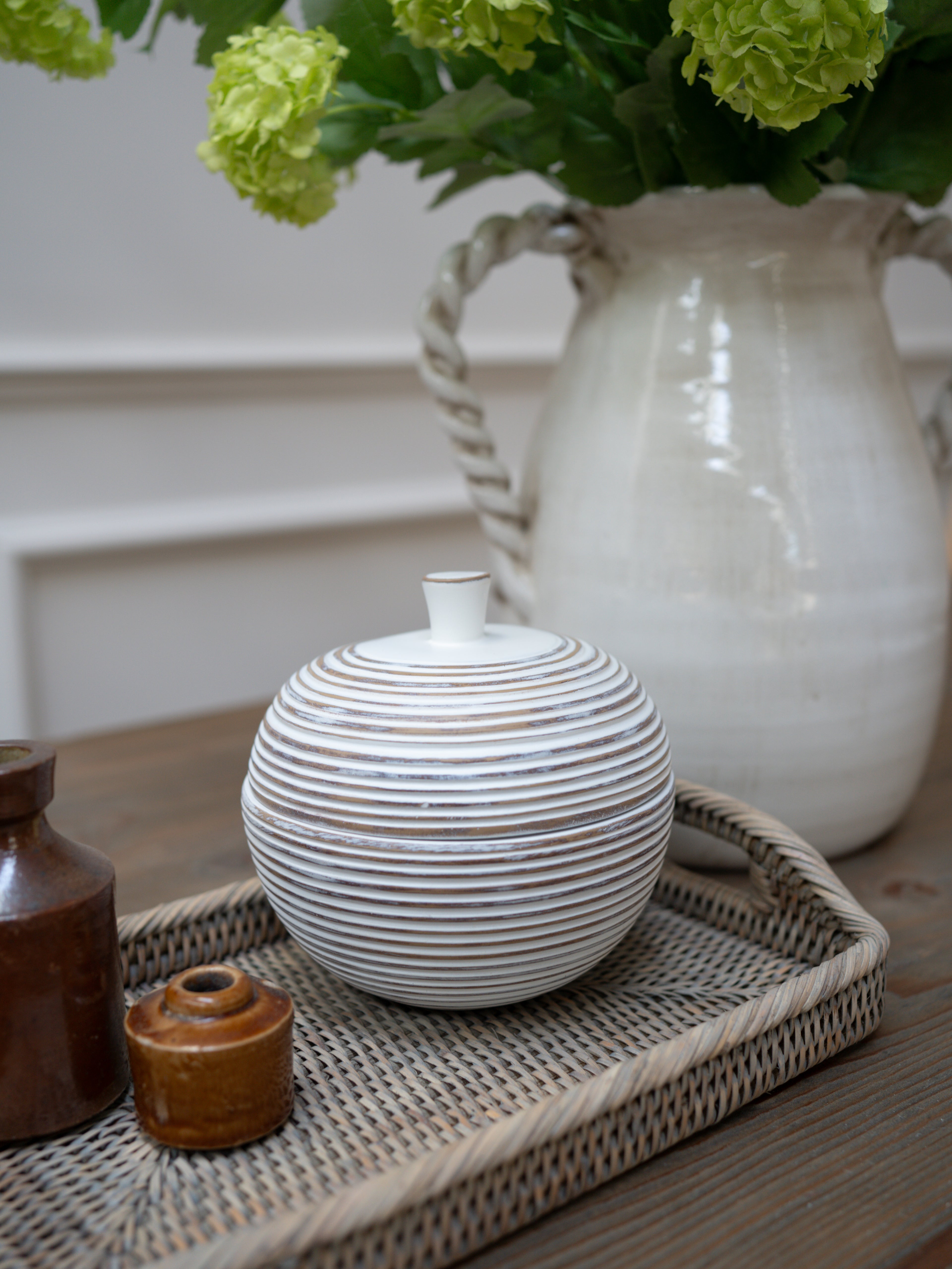 Whitewashed Ribbed Lidded Jar
