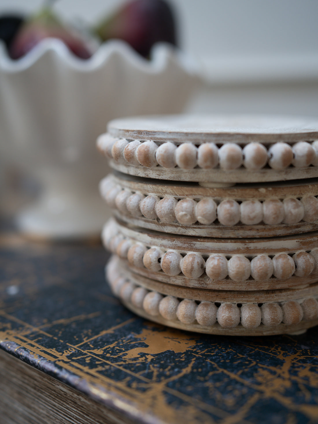 Round Beaded Mango Wood Coasters