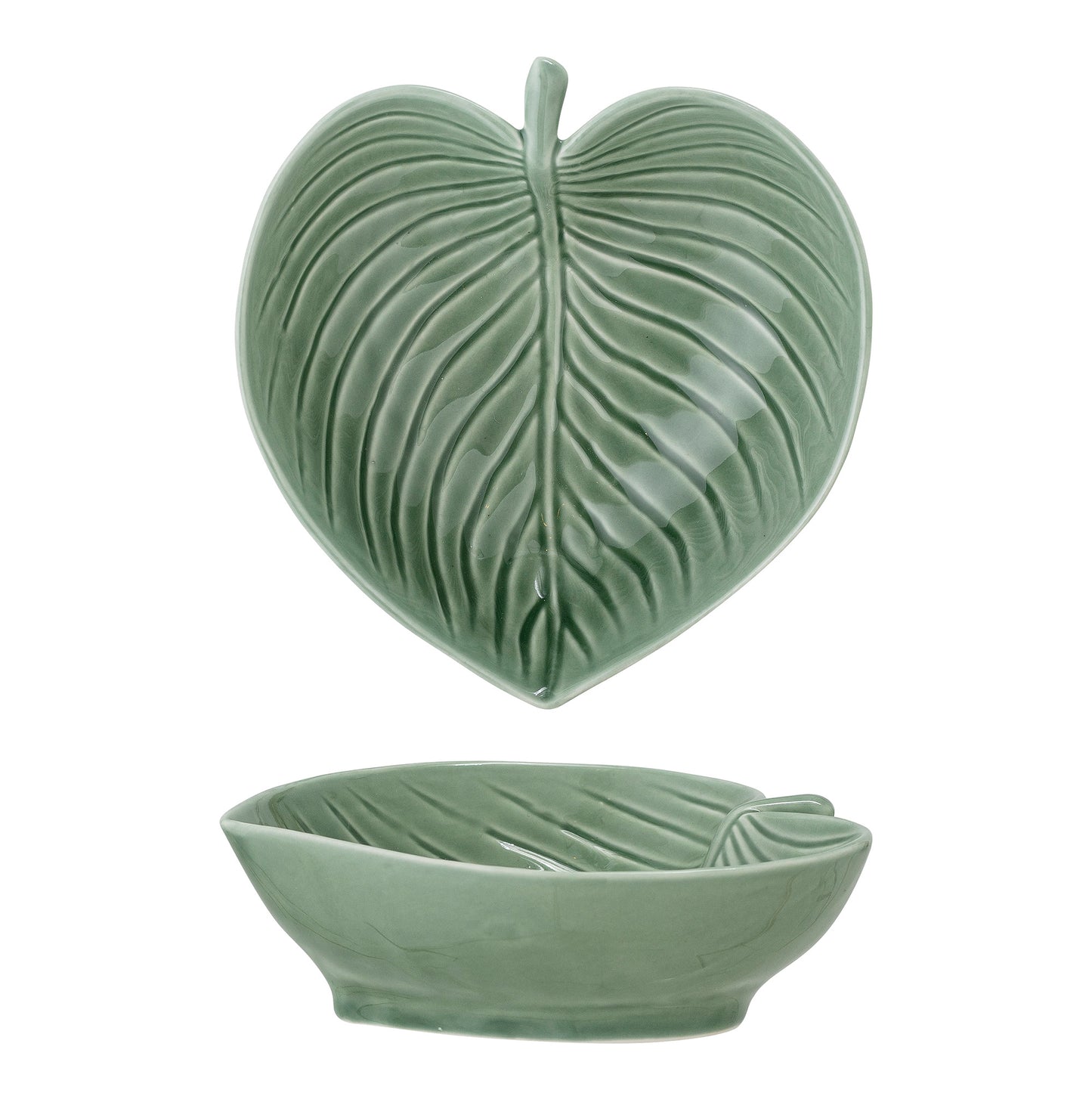Dark Green Stoneware Leaf Bowl