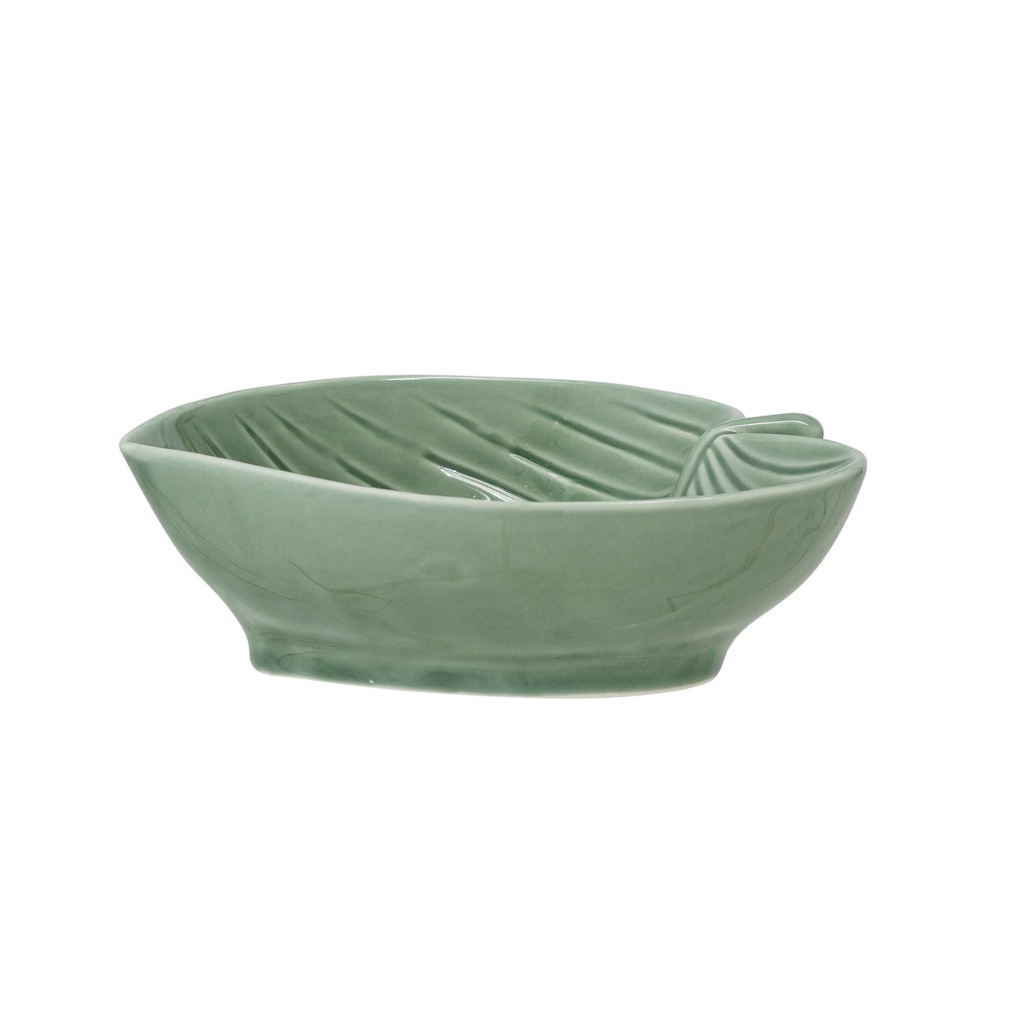 Dark Green Stoneware Leaf Bowl