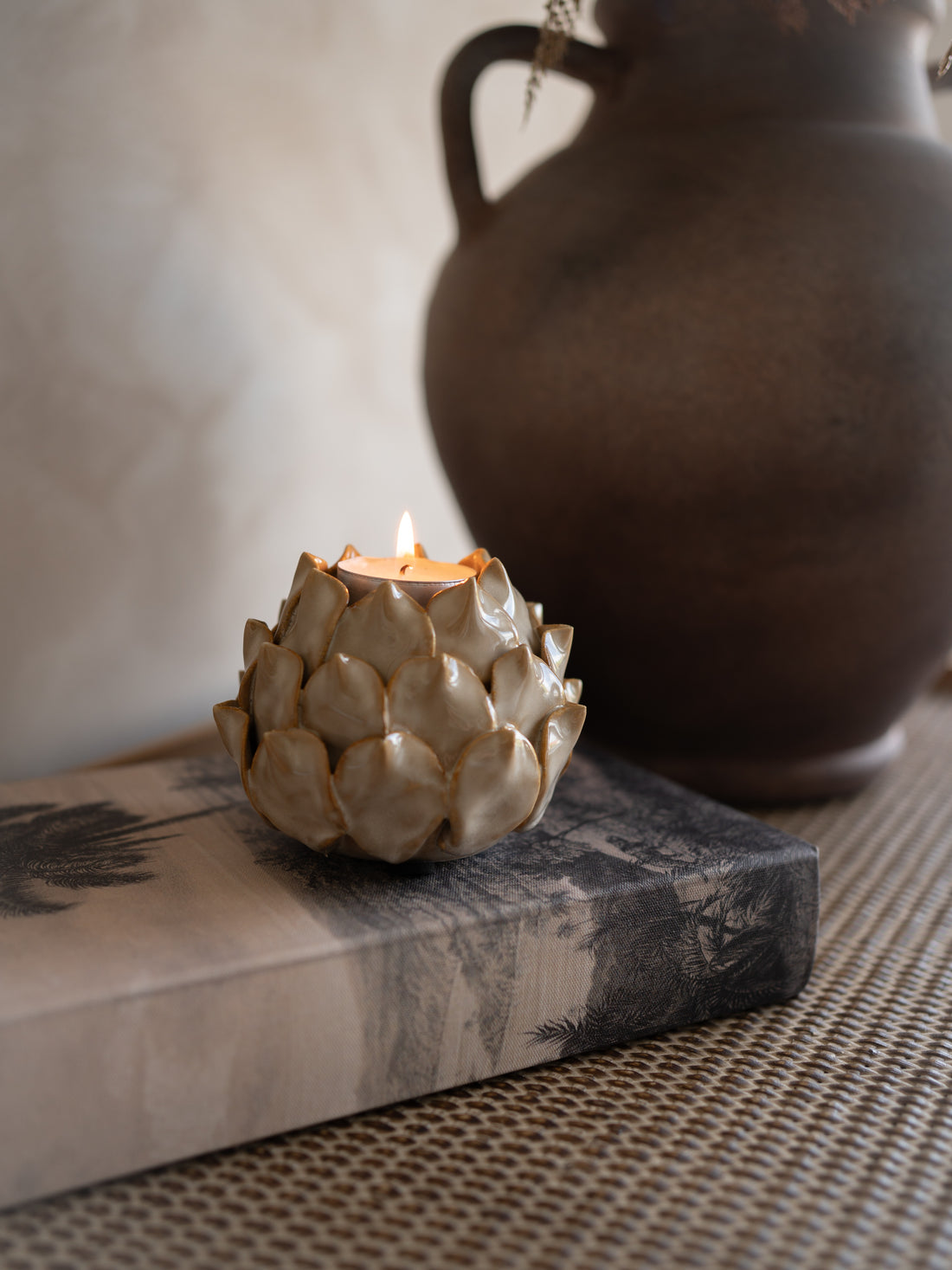 Beige Lotus Ceramic Candle Holder