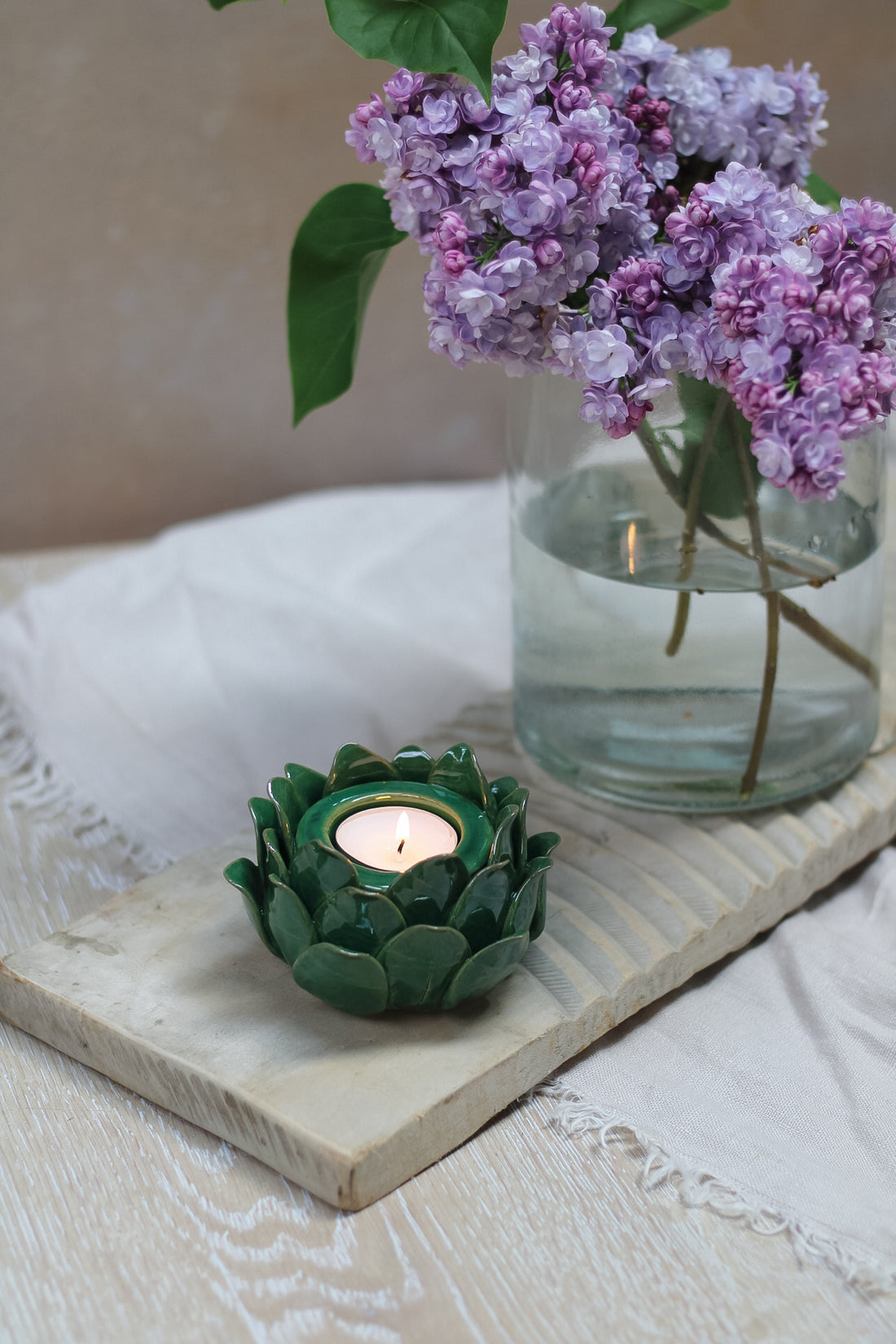 Green Ceramic Globe Artichoke Tea Light Holder