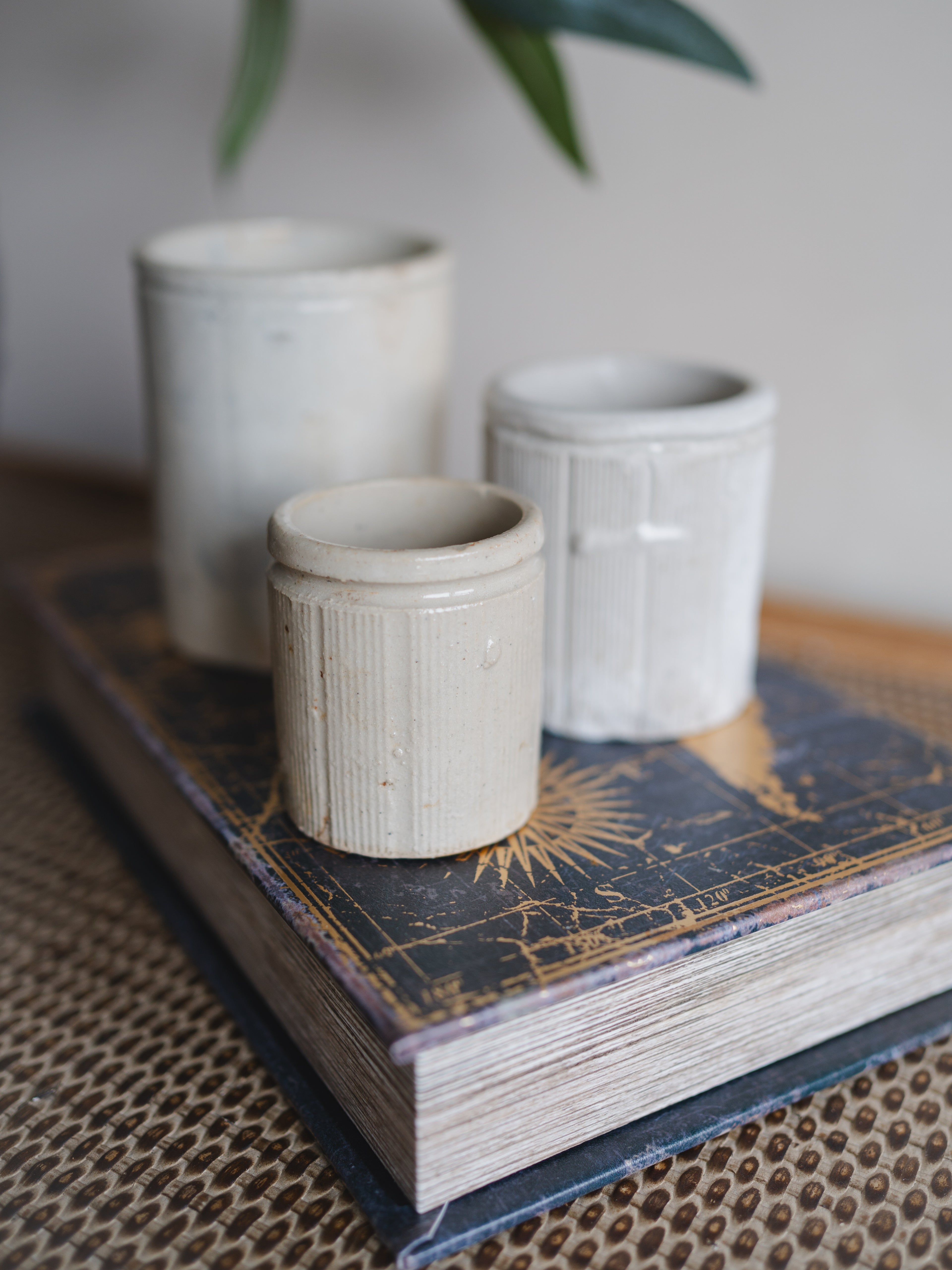 Vintage Cream Striped Stoneware Jars | Set of 3