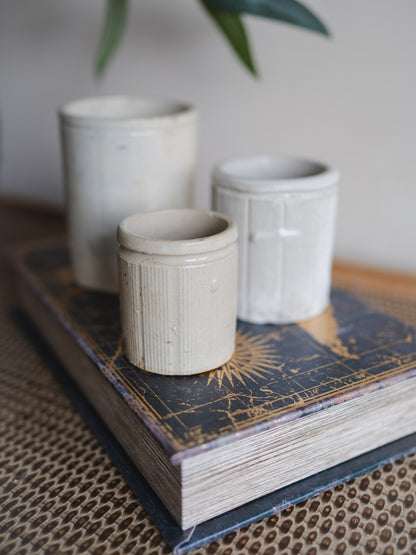Vintage Cream Striped Stoneware Jars | Set of 3