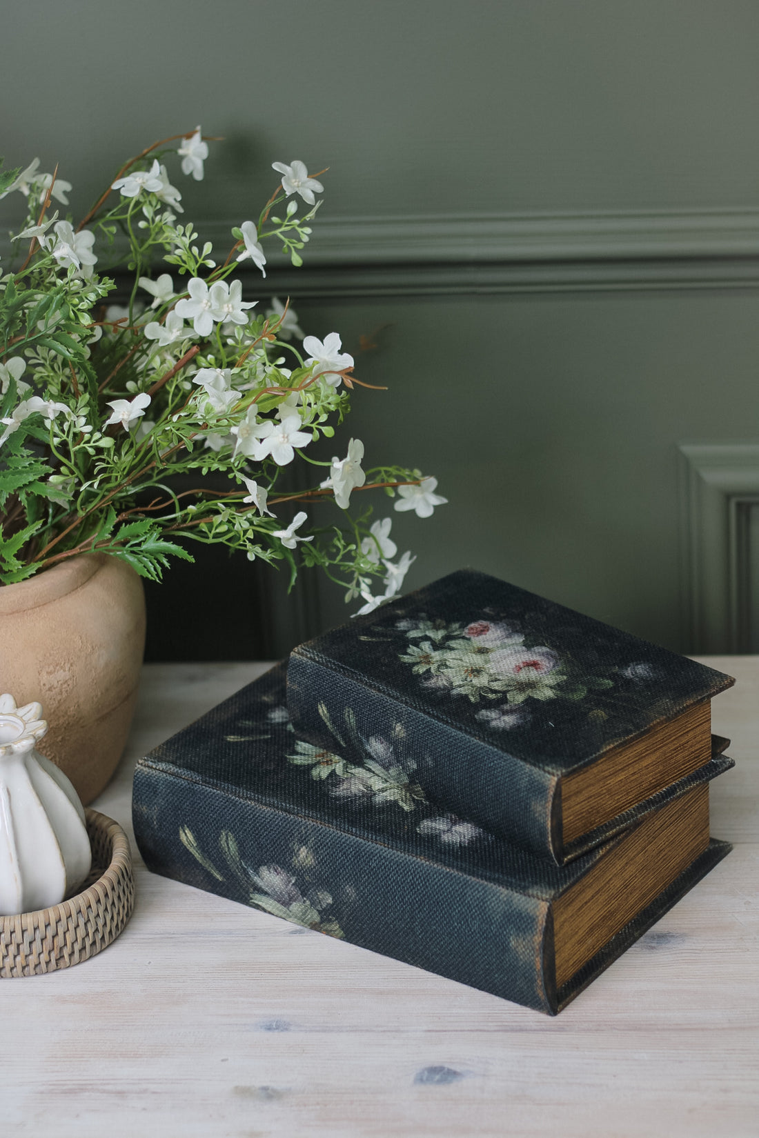 Vintage Floral Decorative Storage Books | Set of 2