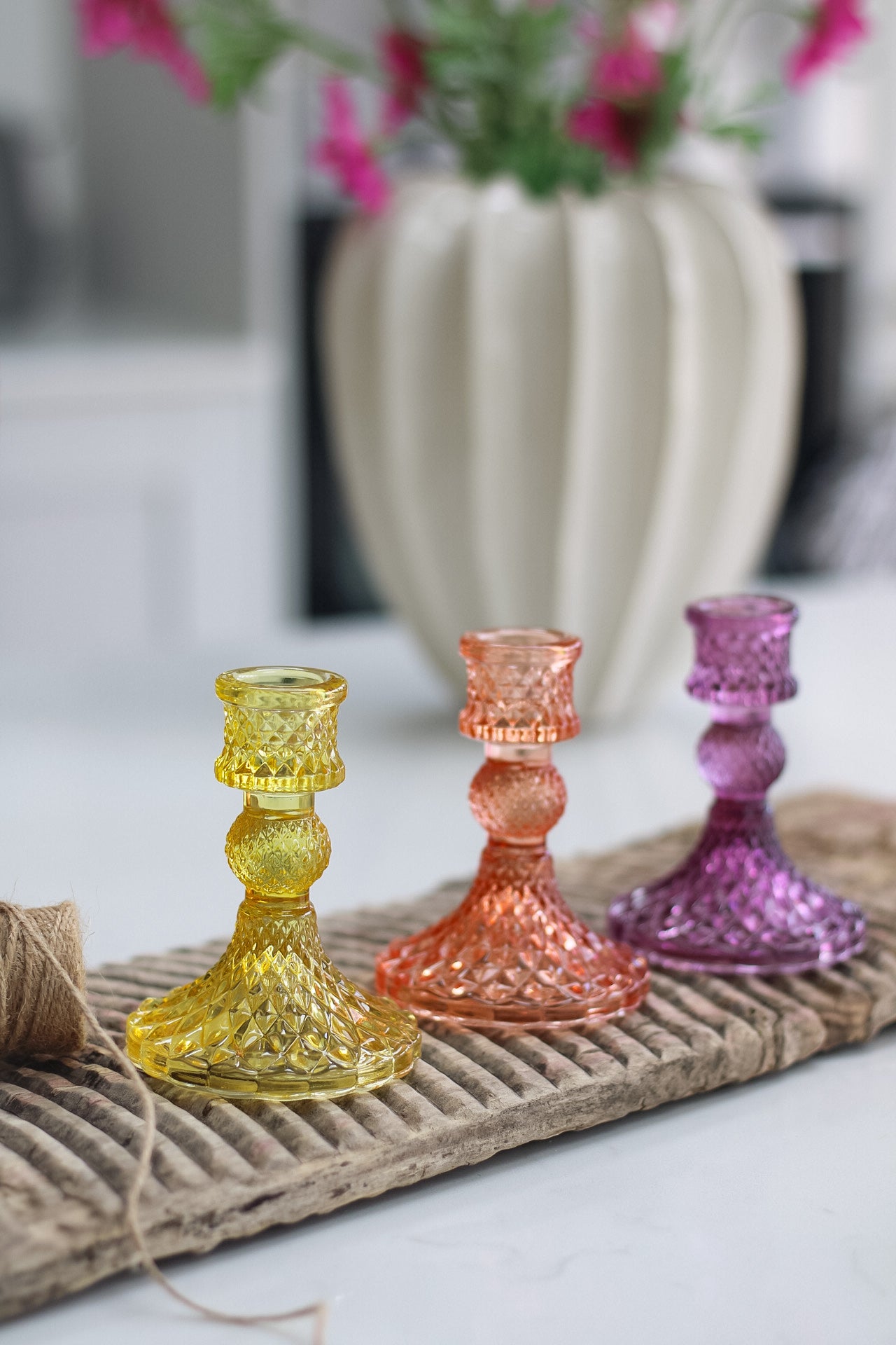 Sienna Short Textured Glass Candle Holder