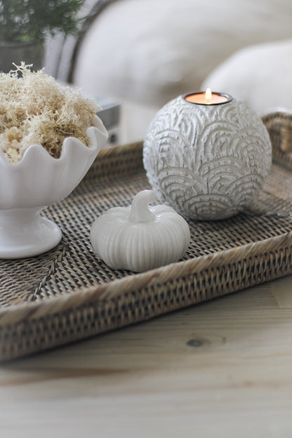 Small White Ribbed Ceramic Pumpkin