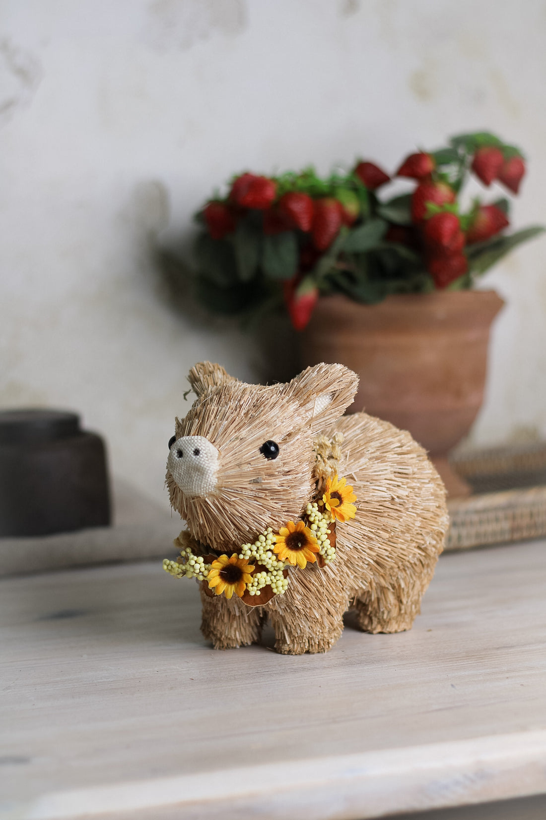 Adorable Bristle Pig with Sunflower Wreath