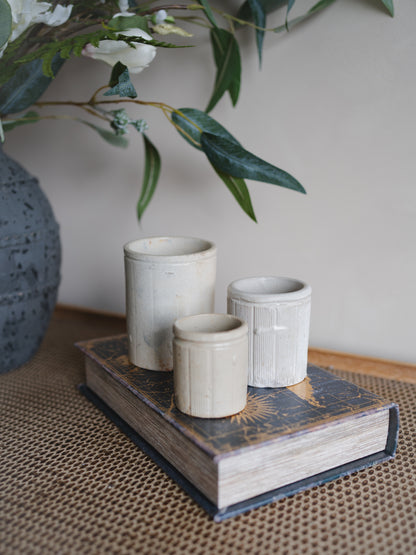Vintage Cream Striped Stoneware Jars | Set of 3