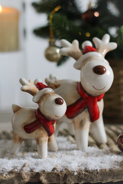 Red &amp; Beige Ceramic Reindeer