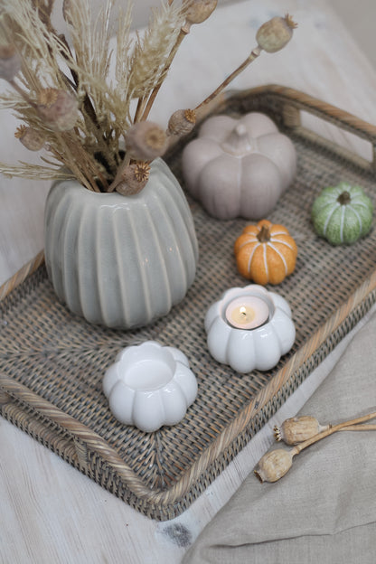 White Ceramic Pumpkin Tea Light Holder