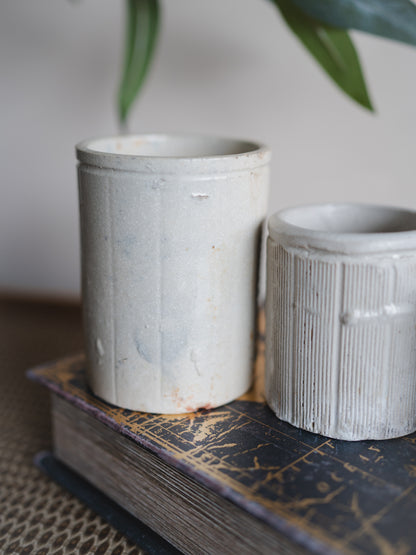 Vintage Cream Striped Stoneware Jars | Set of 3