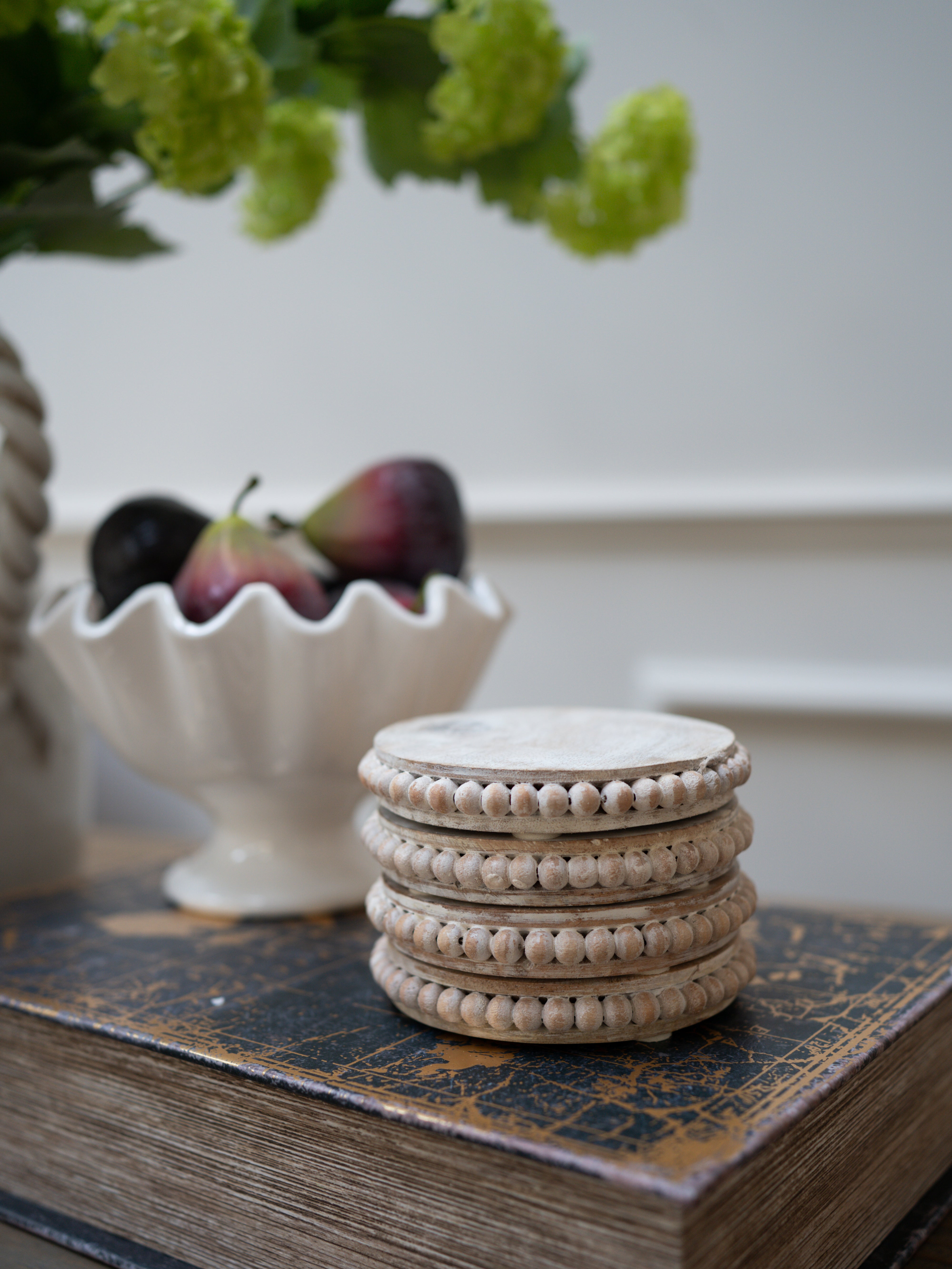 Round Beaded Mango Wood Coasters - Ivy Grey Interiors