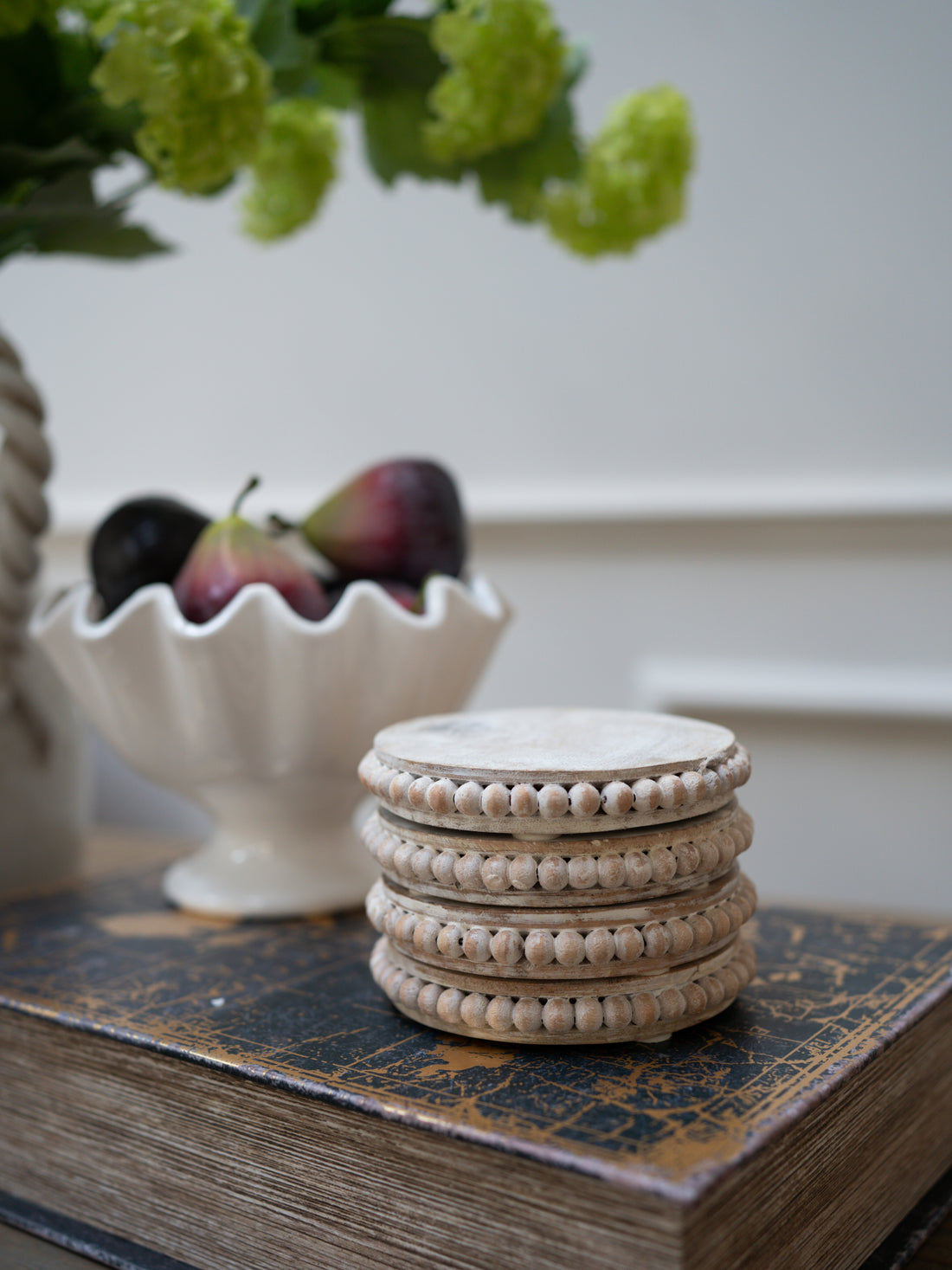 Round Beaded Mango Wood Coasters
