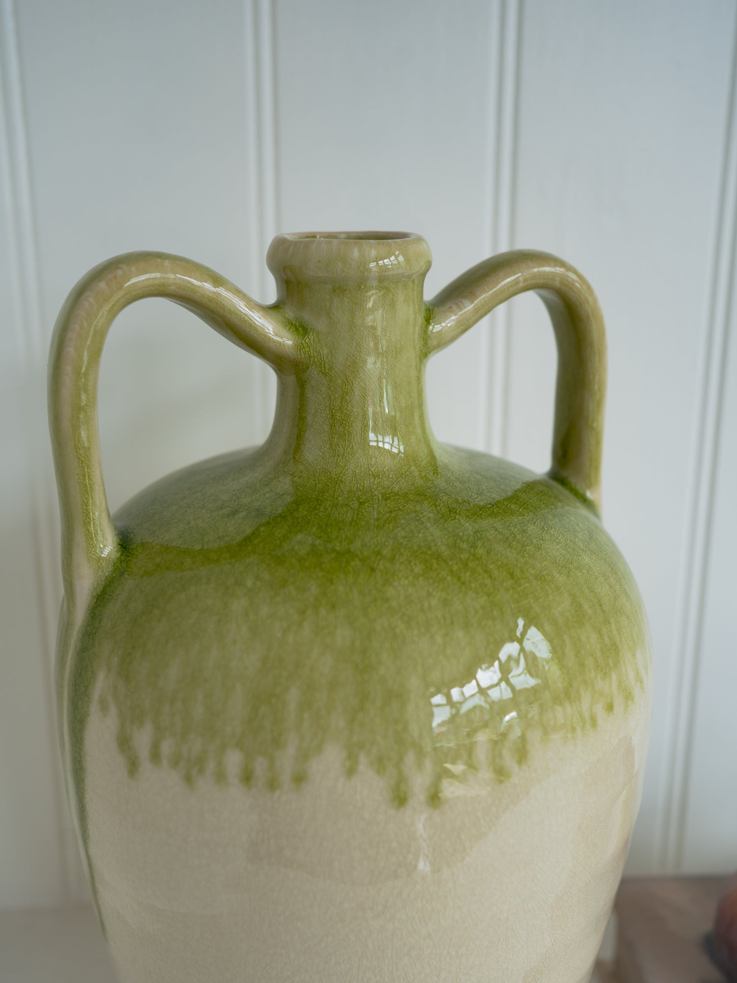 Green Drip Effect Vase with Handles