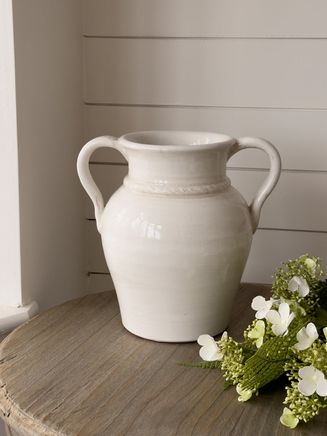 Hesketh Cream Distressed Ceramic Vase with Handles