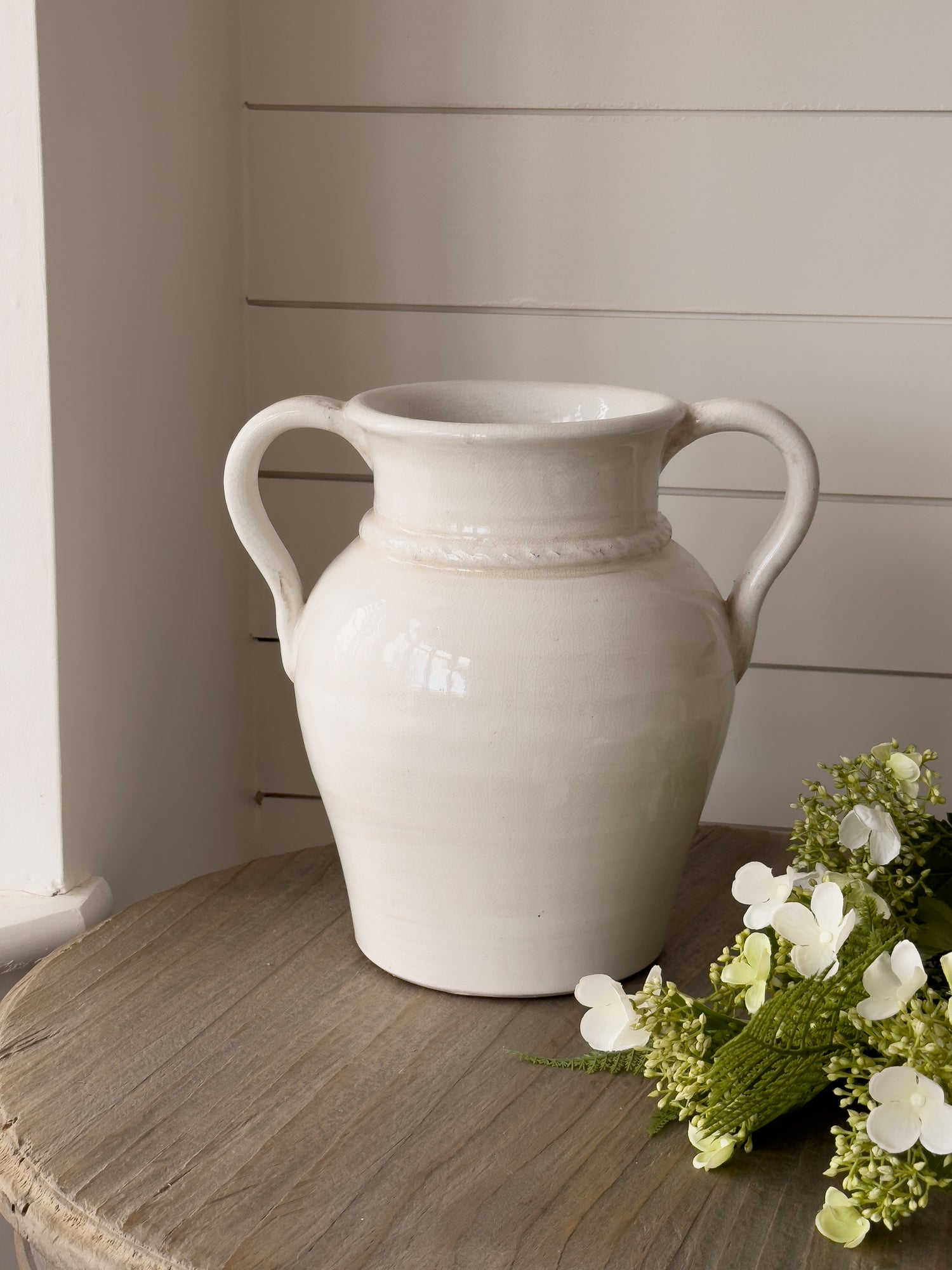 Hesketh Cream Distressed Ceramic Vase with Handles