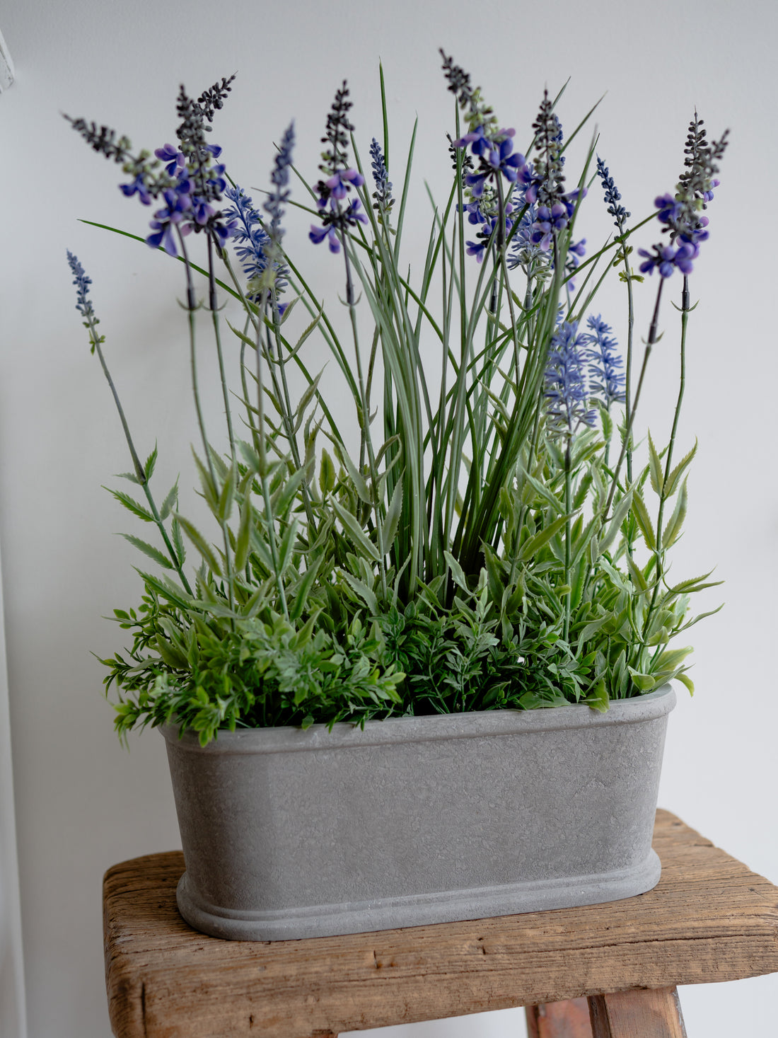 Faux Lavender Plant in Oval Grey Planter