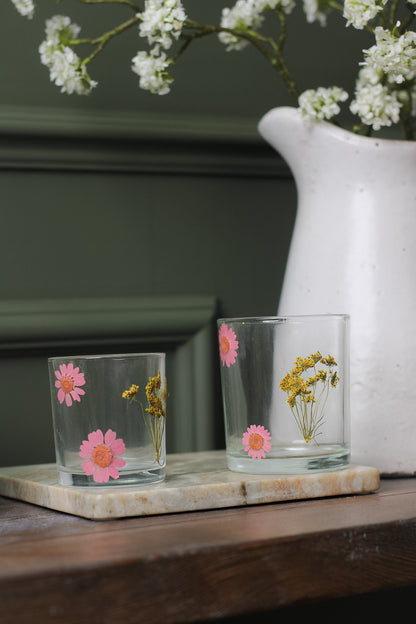 Pink Floral Glass Tea Light