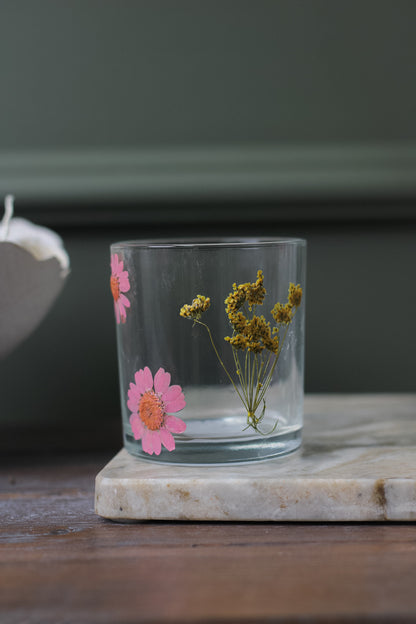 Pink Floral Glass Tea Light