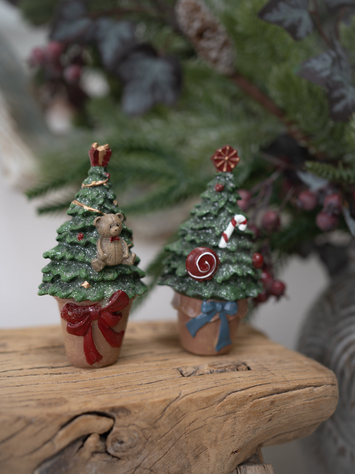 Pair of Red and Green Christmas Trees