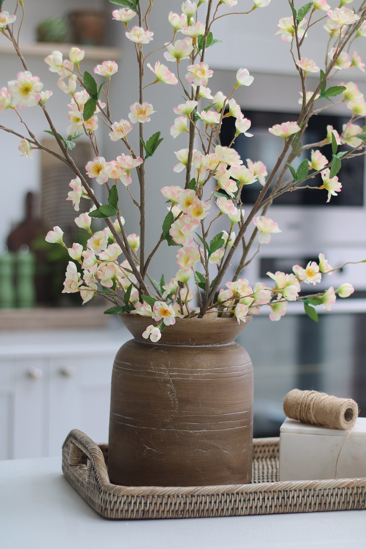 Faux Pale Pink Apple Blossom Stem