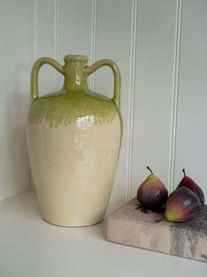 Green Drip Effect Vase with Handles
