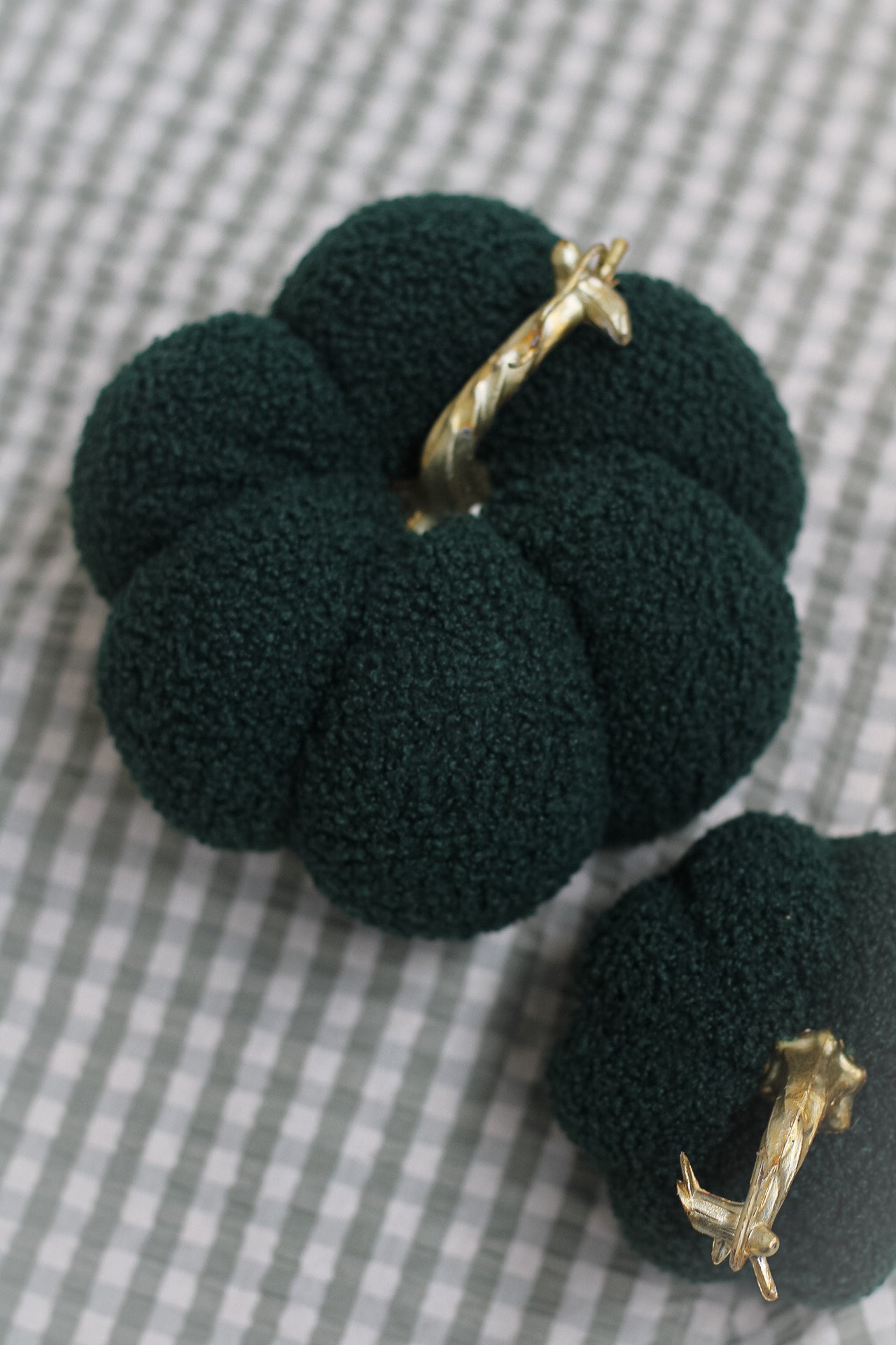 Moss Boucle Pumpkins with Gold Stalk | Set of 2