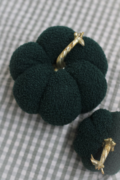Moss Boucle Pumpkins with Gold Stalk | Set of 2