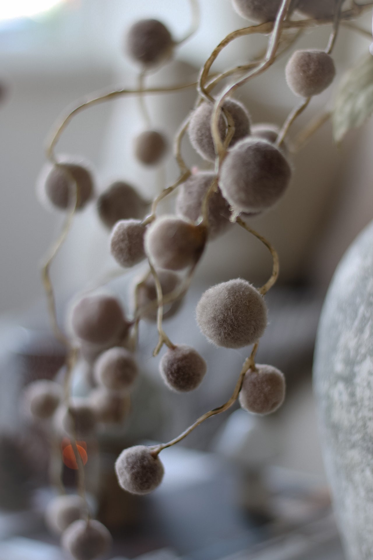 Faux Soft Brown Pom Pom Willow Spray