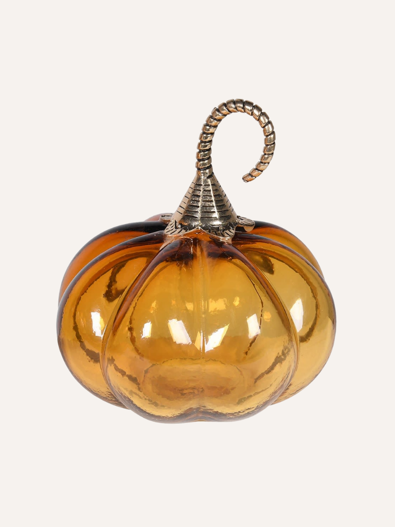 Amber Glass Pumpkin with Gold Stalk