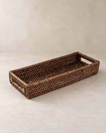 Antique Brown Rattan Narrow Tray