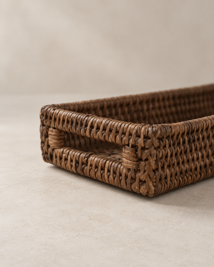 Antique Brown Rattan Narrow Tray