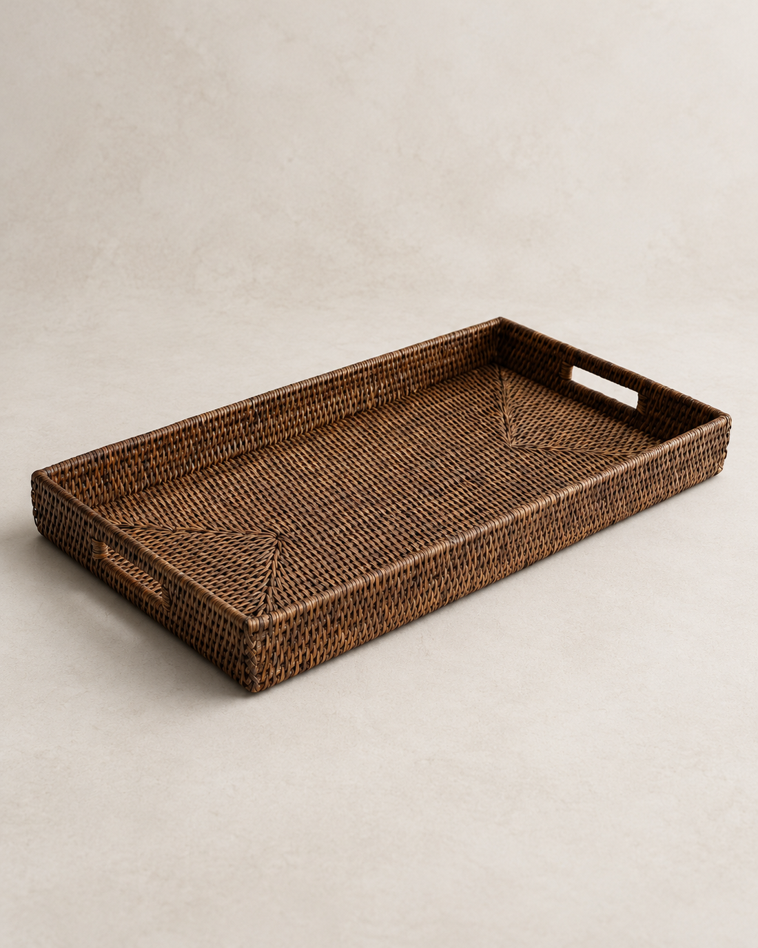 Antique Brown Rattan Ottoman Tray