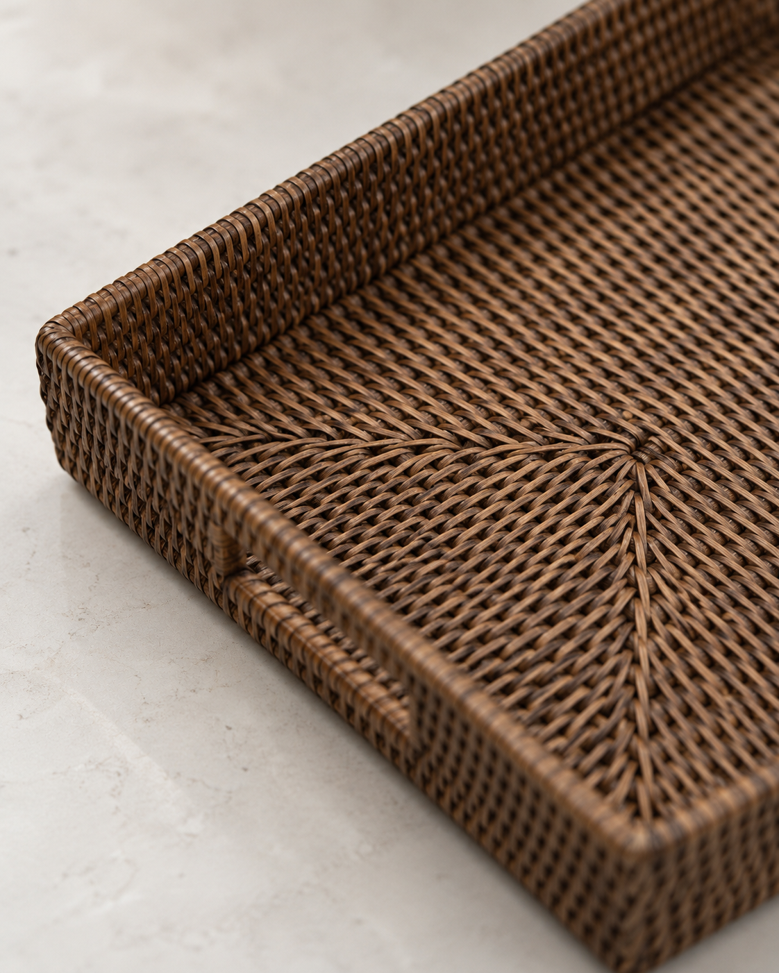 Antique Brown Rattan Ottoman Tray