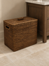 Antique Brown Rattan Rectangular Lidded Storage Basket